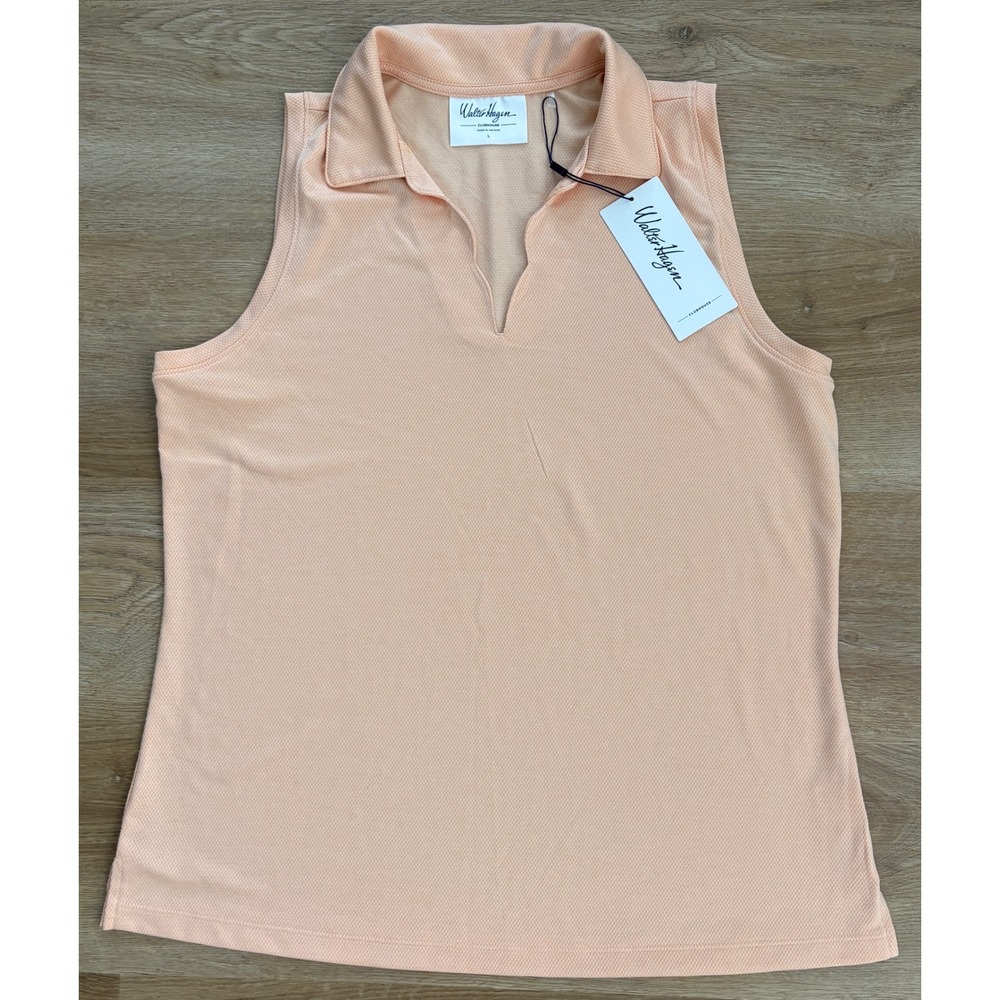 NWT Women's Walter Hagen Clubhouse Scallop Sleeveless Polo - Large - Peach Fuzz